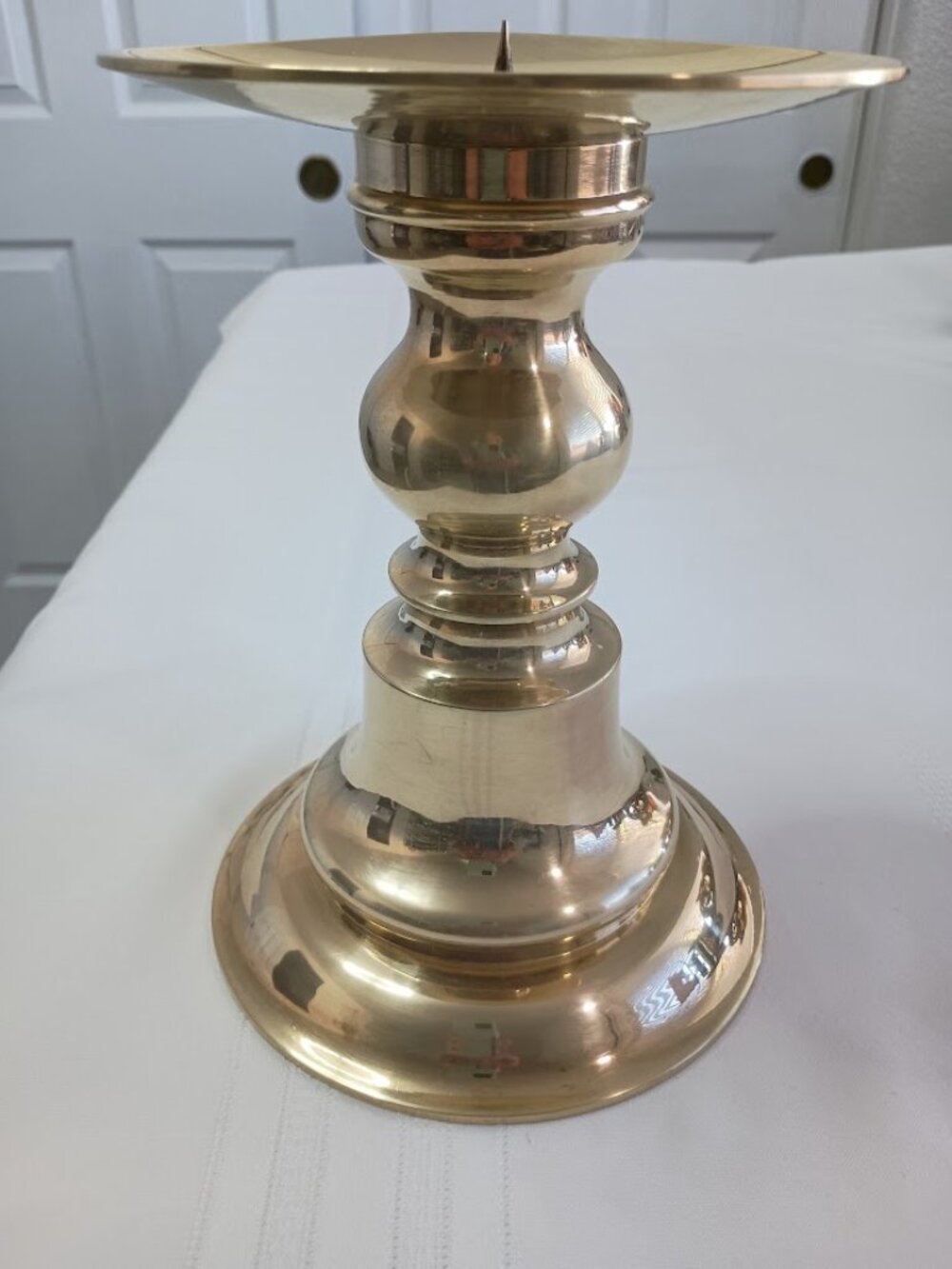 Vintage Brass Pillar Candleholder with Spike for Large Candles